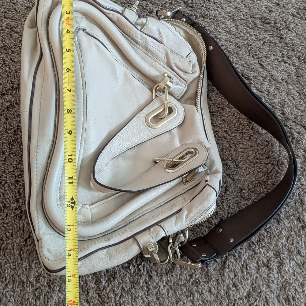 Chloe Cream and Brown Leather Satchel with Curved Design - Picture 13 of 13